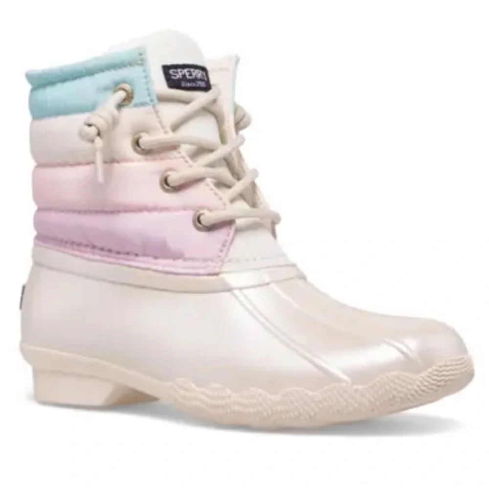New Sperry Kid’s Saltwater Ankle Boot Duck Boot Iridescent Pastel Size 3 & 6